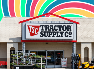 Tractor Supply store with a colorful swirl background