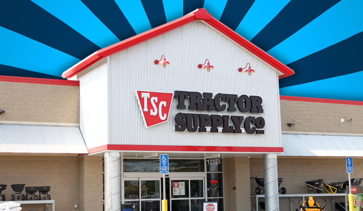 Tractor Supply store with a light and dark blue background