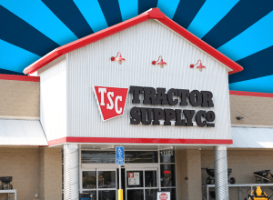 Tractor Supply store with a light and dark blue background
