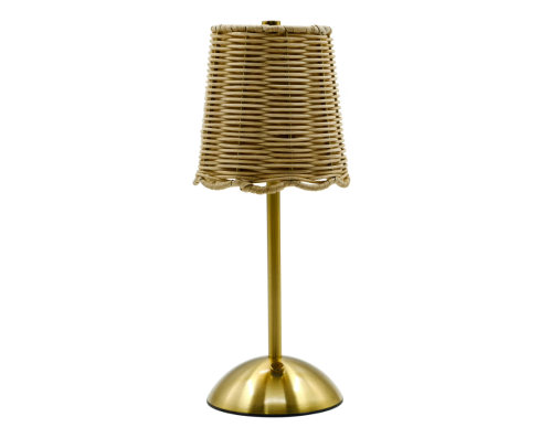 gold lamp with rattan shade