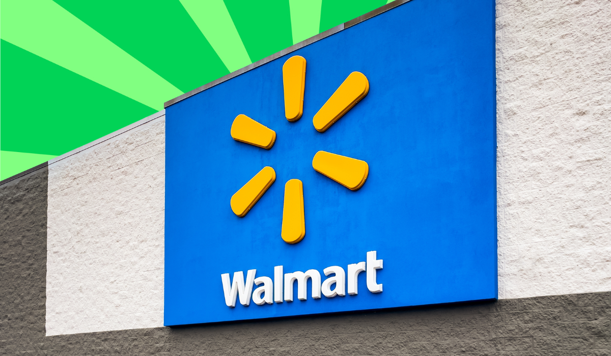 Walmart logo on a store with a green background