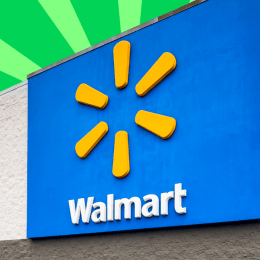 Walmart logo on a store with a green background