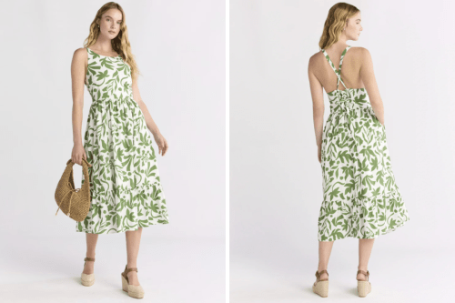 front and back of a green floral sundress