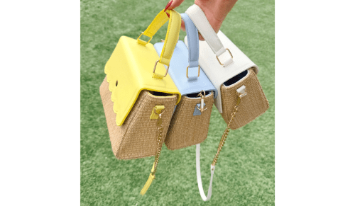 pastel and rattan purses