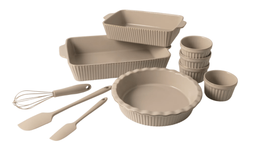 ceramic taupe bakeware set