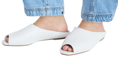 white peep-toe mules