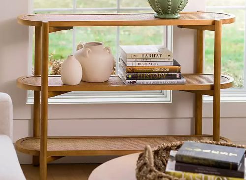 3-Tier Wood and Rattan Simone Console Table