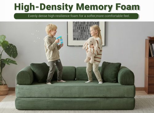 78" Convertible Sofa Bed, Folding Sleeper Sofa Couch Bed with Fixed-Shape Frame, Fold Out Sleeper Loveseat, Corduroy Boneless Futon Bed, No Assembly Required for Living Room & Bedroom, Green