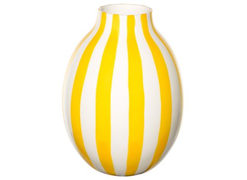 BLODBJĂ–RK Vase, stripe white/yellow, 9 ¾ "