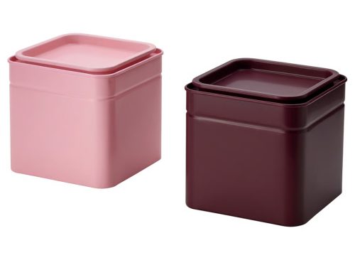 BLOMNING Tin with lid, brown-red/pink for coffee/tea