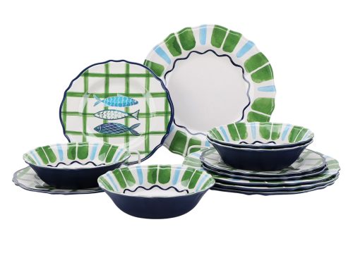 Beautiful 12-Piece Bamboo Melamine Dinnerware Set, Multi-Color by Drew Barrymore