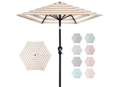 Best Choice Products 10ft Outdoor Steel Market Patio Umbrella w/ Crank, Tilt Push Button, 6 Ribs - Striped Tan
