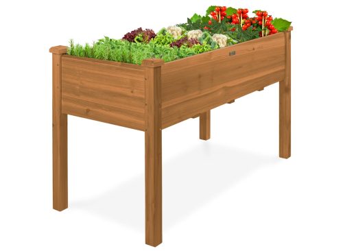 Best Choice Products 48x24x30in Raised Garden Bed, Elevated Wooden Planter for Yard w/ Foot Caps, Liner - Acorn Brown