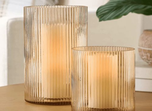 Better Homes & Gardens Amber Glass Ribbed Hurricane Candleholder, 5", Medium