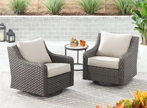 Better Homes & Gardens River Oaks Outdoor Swivel Gliders with Patio Covers, Set of 2, Dark Brown