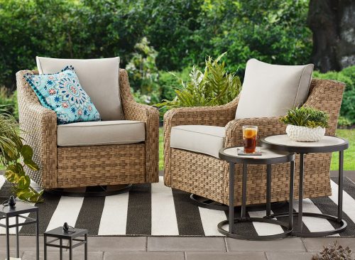 Better Homes & Gardens River Oaks Outdoor Swivel Gliders with Patio Covers, Set of 2, Natural