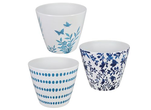 Blue Printed Planters, 7 in.