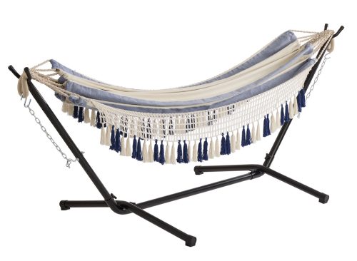 Blue and White Cotton Macrame Tassels 7 Foot Hammock