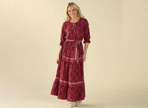 Border Print Red Maxi Dress