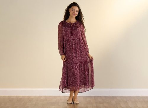 Burgandy Floral Chiffon Dress