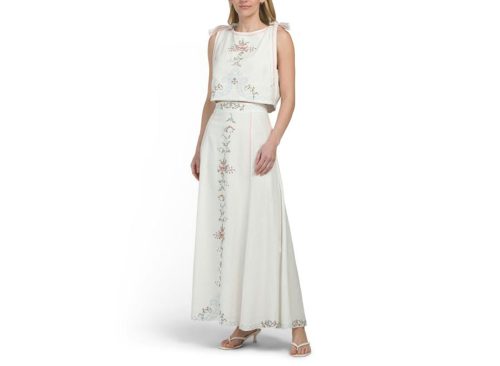 CAMILA COELHO 2pc Linen Blend Embroidered Set