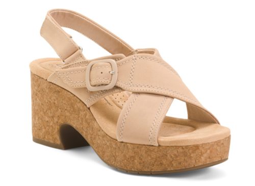 CLARKS Nubuck Leather Nerisa Pace Comfort Heeled Sandals