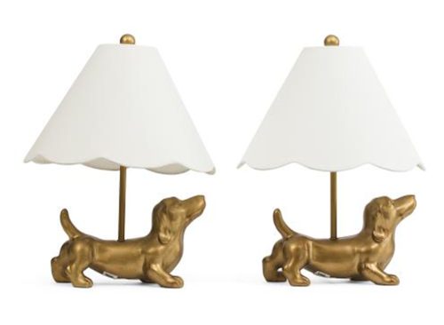 CRESTVIEW COLLECTION Set Of 2 17in Dachshund Dog Lamps With Scalloped Shades