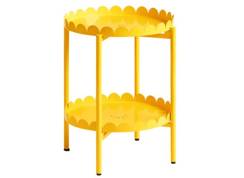 Christine Round Yellow Scalloped Outdoor Side Table with Shelf