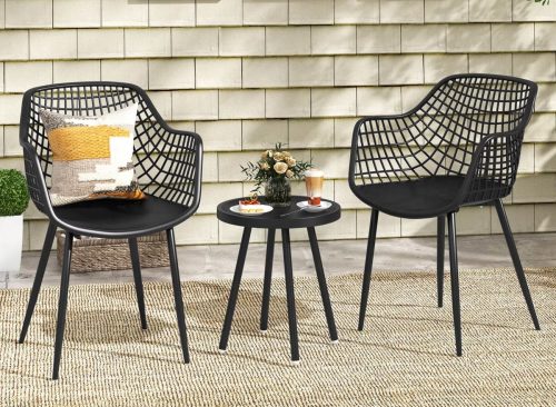 Costway 3 Piece Patio Bistro Set All Weather Heavy Duty Table and Chairs Set of 2 Black