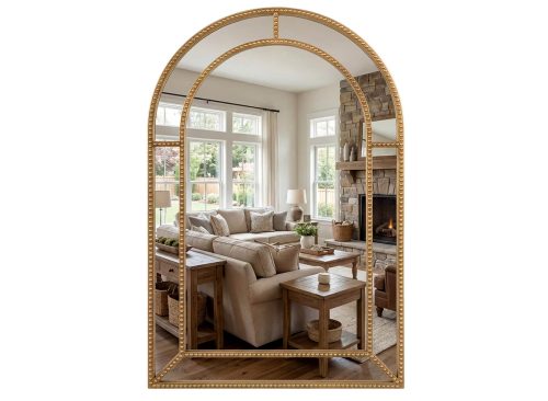 Costway 36" x 24" Gold Arched Wall Mirror with Beaded Frame for Living Room, Entryway