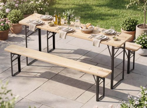 Costway 70" 3-Piece Folding Picnic Table with Benches for 6,Fir Wood&Metal Frame for Patio