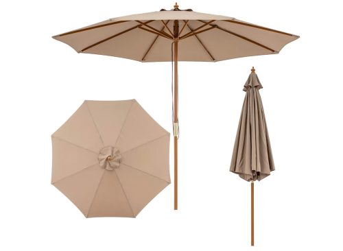 Costway 9 FT Patio Umbrella with Adjustable Height, Rope Pulley Lift, Vented Top for Beach Khaki Tan