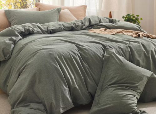 Cotton Fabric with Microfiber Inner Fill 3 Pcs Full Size Comforter Set for All Seasons Grayish Olive Green - Bedsure