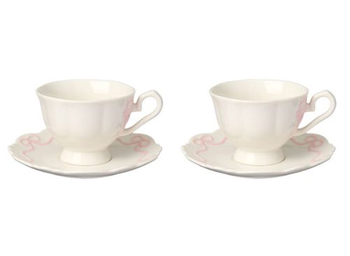 Crofton Pink Bow Teacups and Saucer 2pk