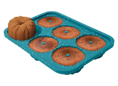 Crofton Speckled Reinforced Silicone Bakeware - Bundtini, Light Blue Speckled