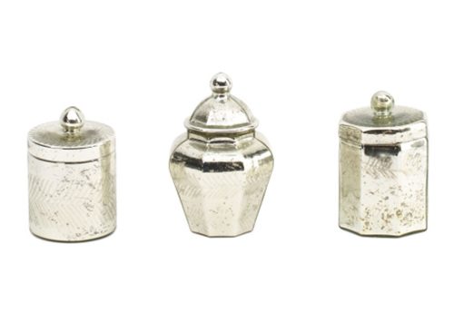 DECO MARCHE 3pc Mercury Glass Lidded Jars Set