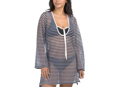 DOTTI Tie Front Mesh Swim Cover-up Tunic