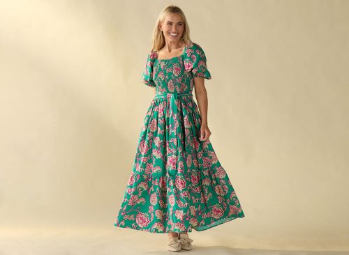 Deep Teal with Pink Midi Dress