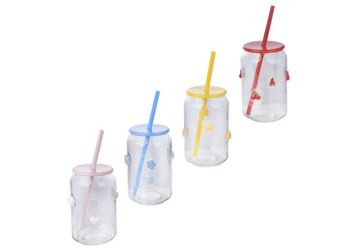 Designer Glass Tumbler With Lid And Straw, 1-ct.