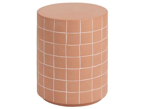 Dola Round Terracotta Cement Grid Outdoor Side Table and Stool