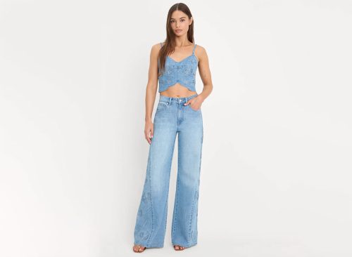 Dolly Joleans Embroidered Good Waist Palazzo Jeans