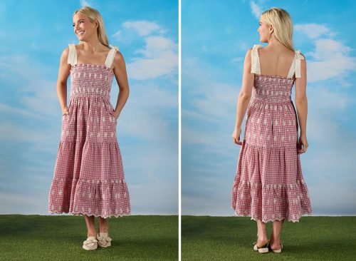 Embroidered Red Gingham Dress