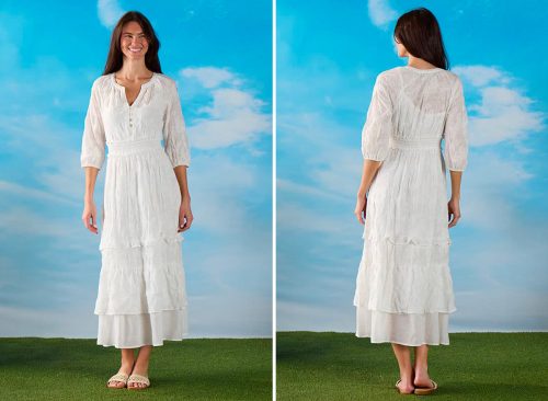 Embroidered Smocked Waist White Dress