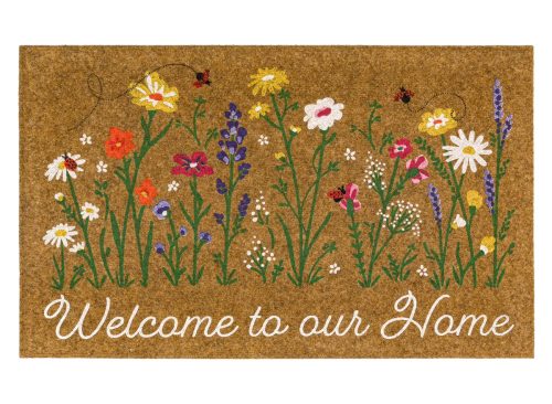 Floral Welcome to our Home Ladybug All Weather Moisture Absorbent Low Pile Doormat, Tan, 18" x 30"