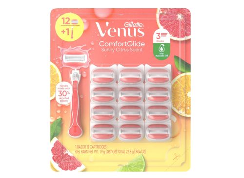 Gillette Venus Comfort Glide Sunny Citrus, 1 Razor + 12 Cartridges Gel