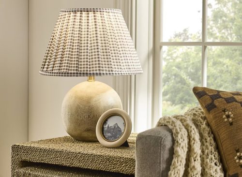 Gingham Pleated Lamp Shade Brown - Threshold™ designed with Studio McGee