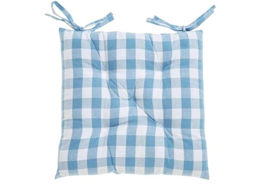 Gingham Seat Cushion with Ties, Blue and White Checkered