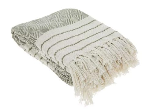 Green & White Striped Woven Throw Blanket