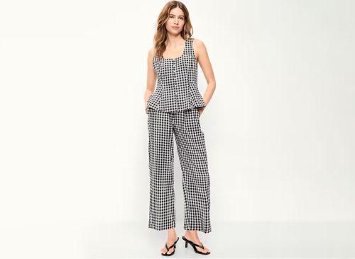 High-Waisted Linen-Blend Straight-Leg Pants