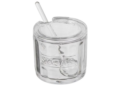 Holly Williams Clear Glass Sugar Container Jar with Lid & Spoon